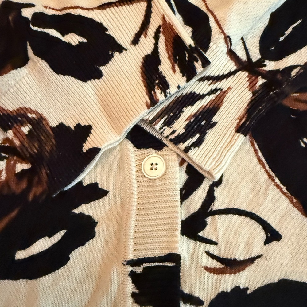Talbots Cream and Black Floral Cardigan